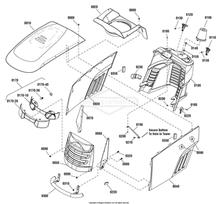 Hood, Grille And Dash Group Diagram and Parts List for 2691085-00 (107250040)(2012) Briggs and Stratton Lawn Tractor